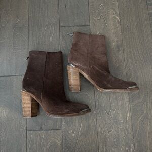 All Saints Brown Leather Suede Cuban Heel Zipped Ankle Boots
